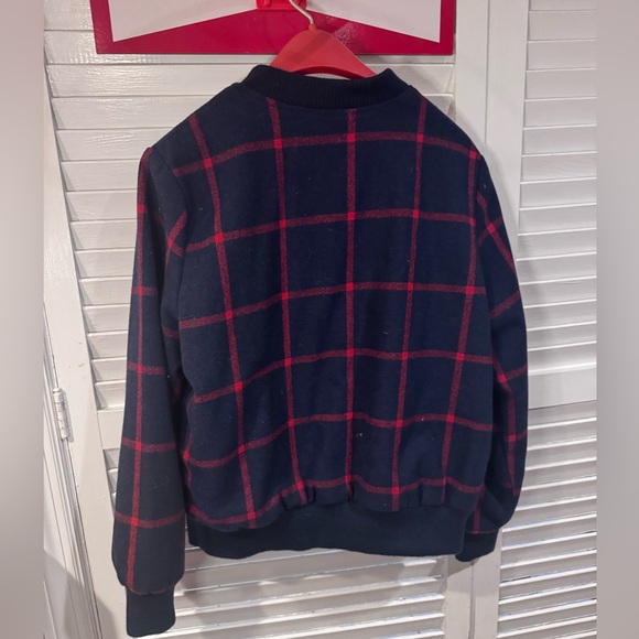 Old Navy Plaid Sherpa Lined Bomber Jacket Navy Red Women’s L - Picture 2 of 5